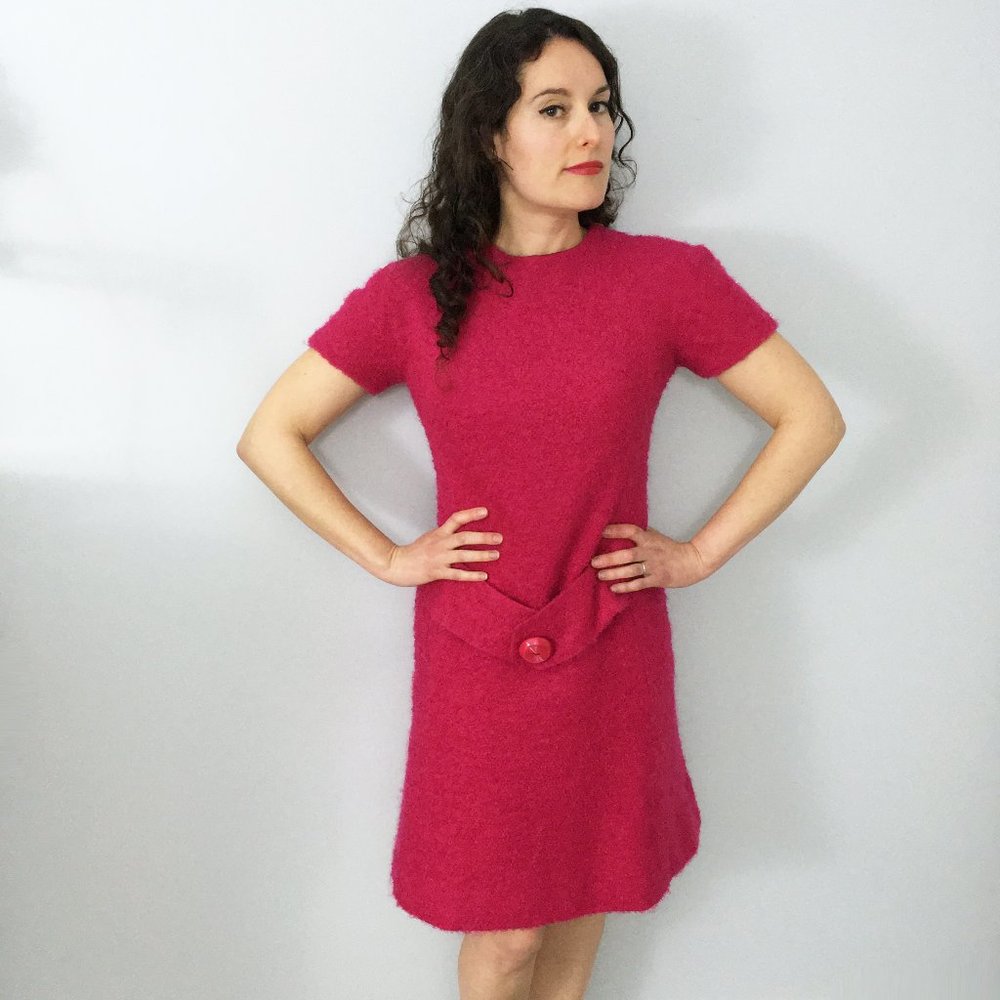 60s BOUCLE Wool Dress in Geranium Pink by Stanton Jrs. Petites